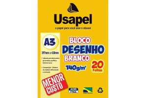 BLOCO DE DESENHO BRANCO USAPEL 140G/M2 297X420MM (A3) 20FLS